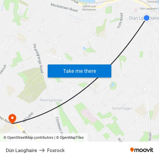 Dún Laoghaire to Foxrock map