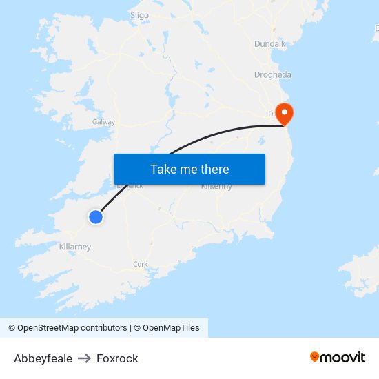 Abbeyfeale to Foxrock map