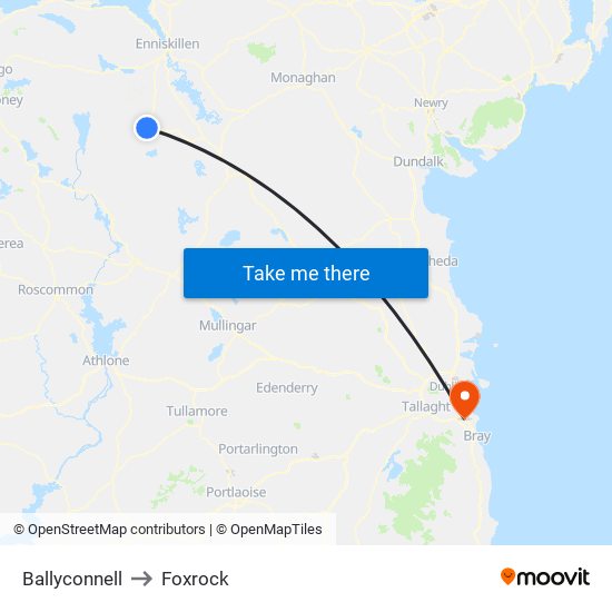 Ballyconnell to Foxrock map