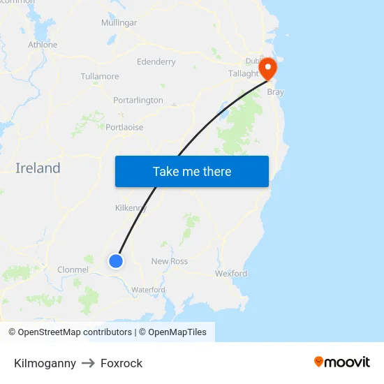 Kilmoganny to Foxrock map