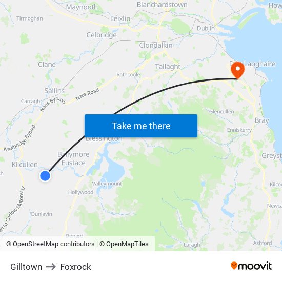 Gilltown to Foxrock map