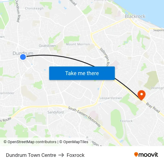 Dundrum Town Centre to Foxrock map