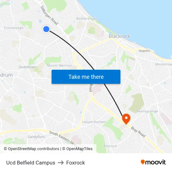 Ucd Belfield Campus to Foxrock map
