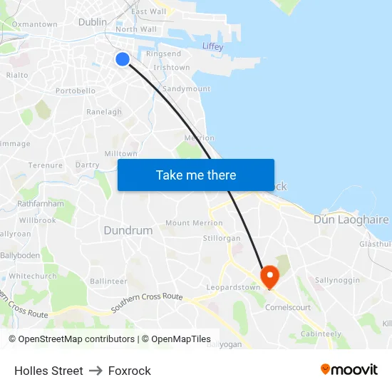 Holles Street to Foxrock map