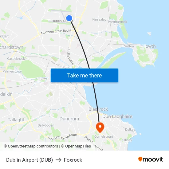 Dublin Airport (DUB) to Foxrock map
