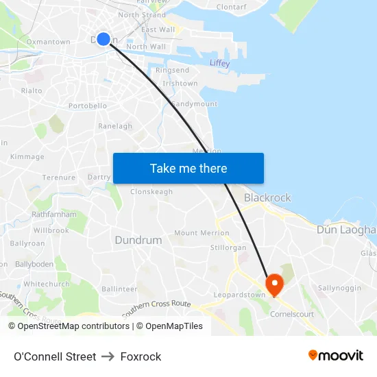 O'Connell Street to Foxrock map