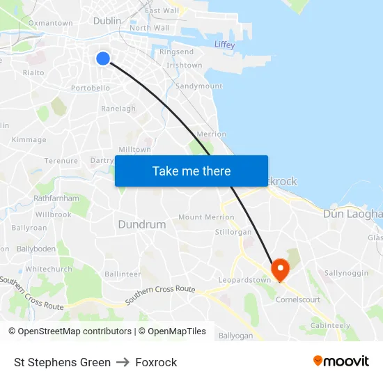 St Stephens Green to Foxrock map