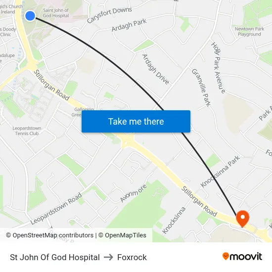 St John Of God Hospital to Foxrock map