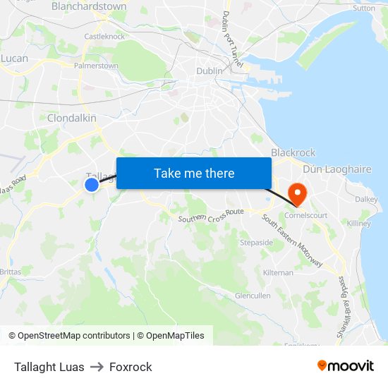 Tallaght Luas to Foxrock map