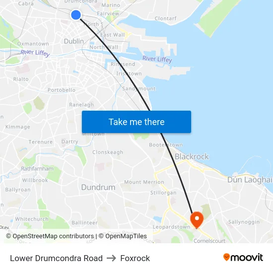 Lower Drumcondra Road to Foxrock map