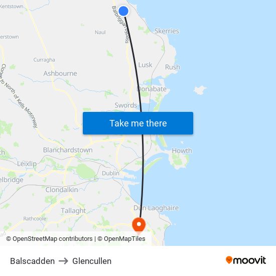 Balscadden to Glencullen map
