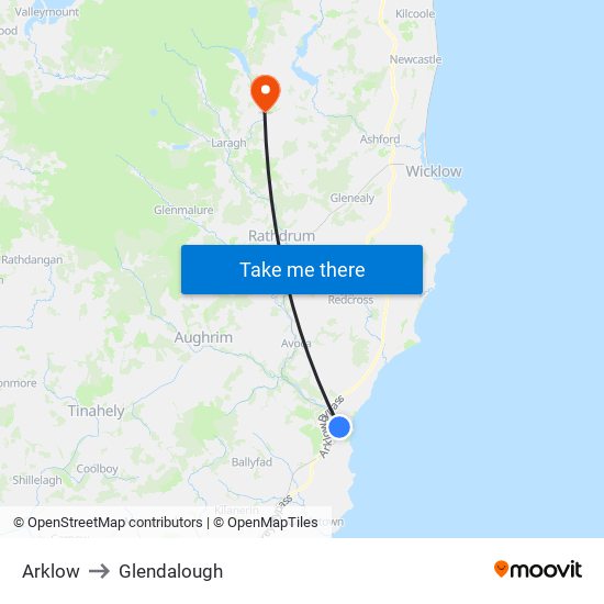 Arklow to Glendalough map