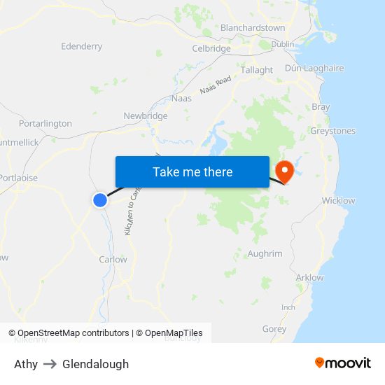 Athy to Glendalough map