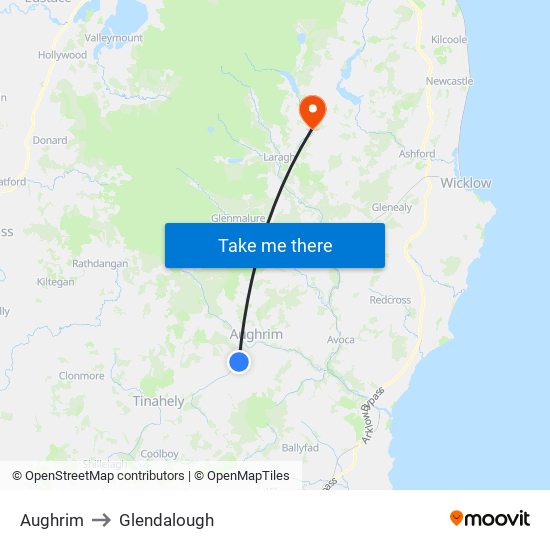 Aughrim to Glendalough map