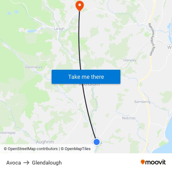 Avoca to Glendalough map