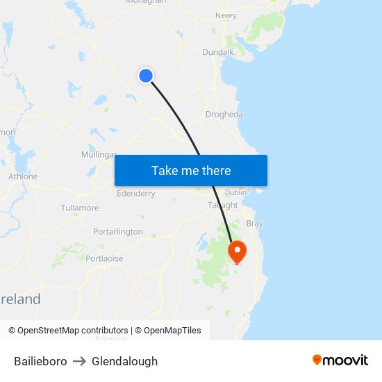 Bailieboro to Glendalough map