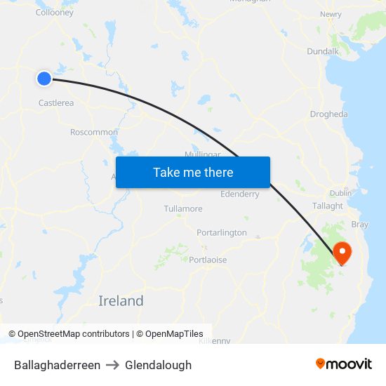 Ballaghaderreen to Glendalough map