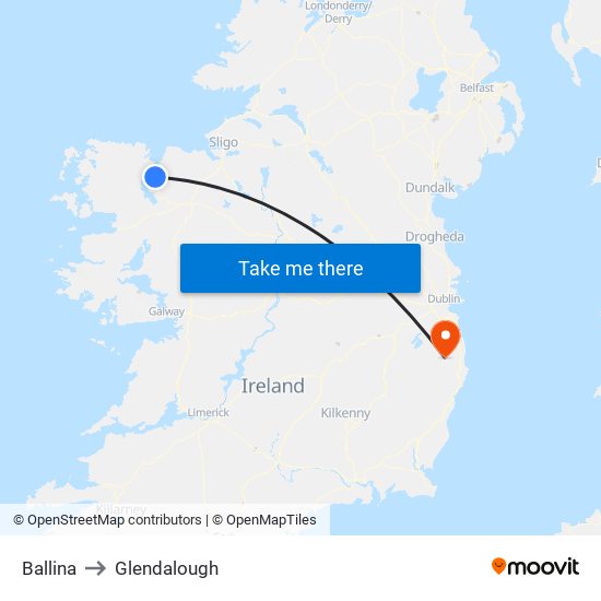Ballina to Glendalough map