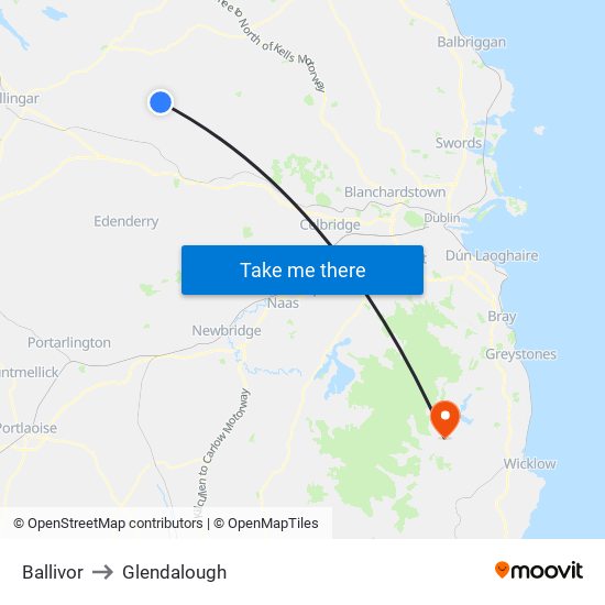 Ballivor to Glendalough map