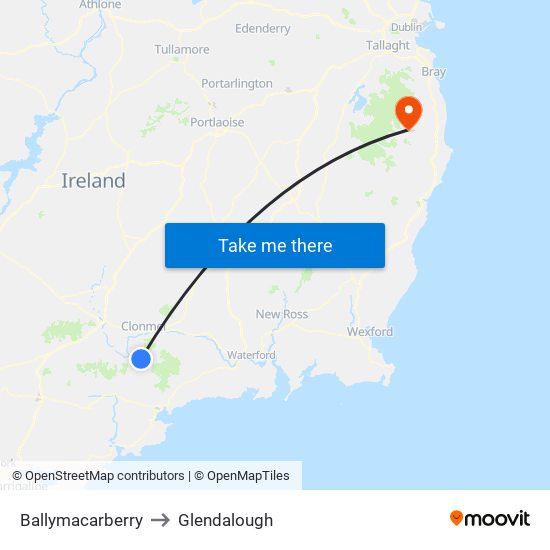 Ballymacarberry to Glendalough map