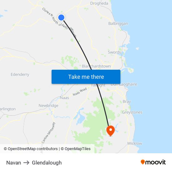 Navan to Glendalough map