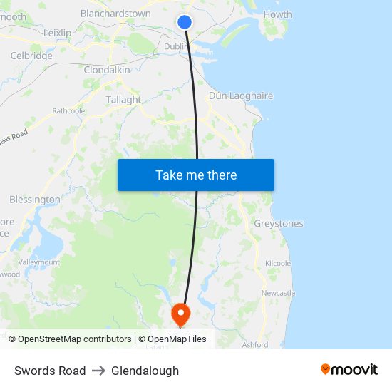 Swords Road to Glendalough map
