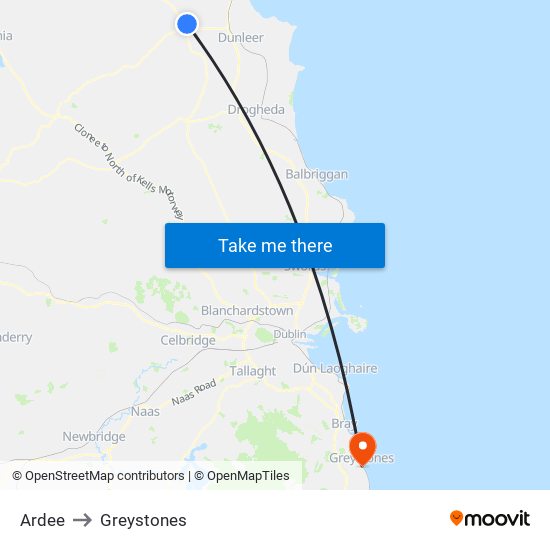 Ardee to Greystones map