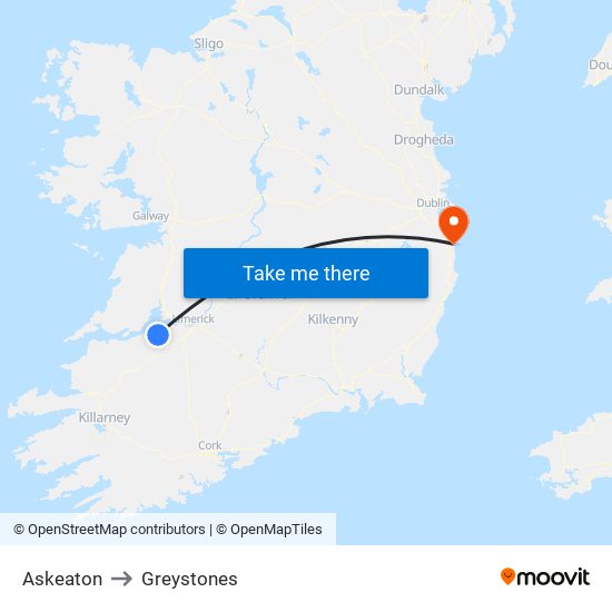 Askeaton to Greystones map