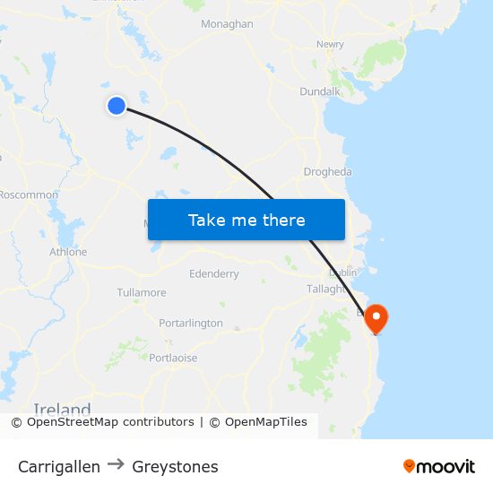 Carrigallen to Greystones map