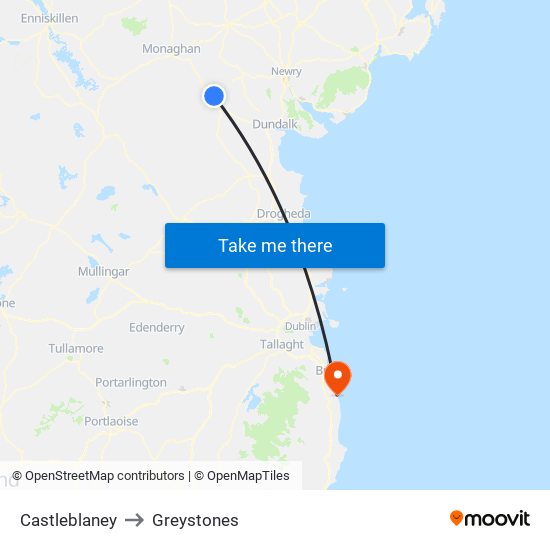 Castleblaney to Greystones map