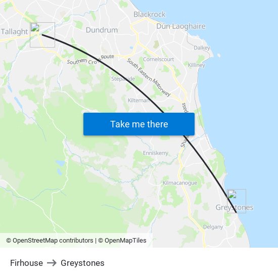 Firhouse to Greystones map