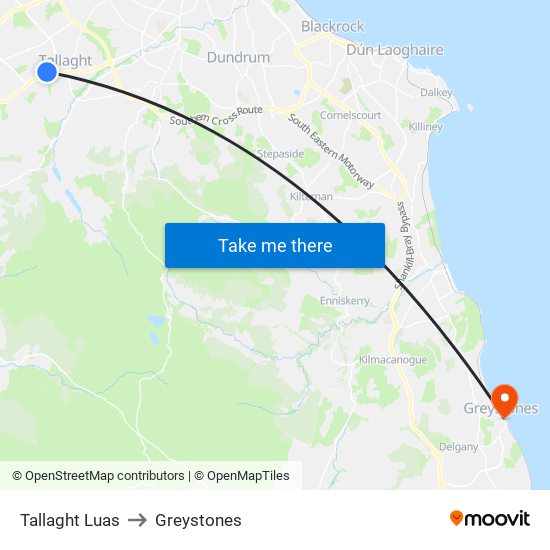 Tallaght Luas to Greystones map
