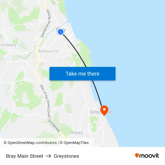 Bray Main Street to Greystones map