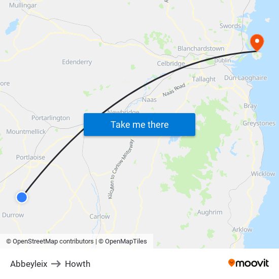 Abbeyleix to Howth map