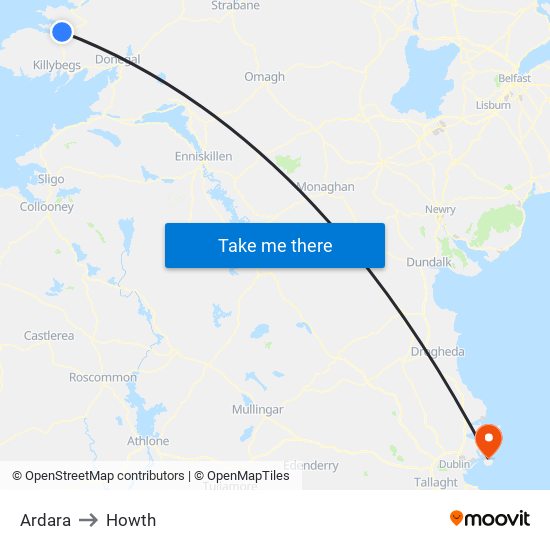 Ardara to Howth map