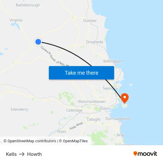 Kells to Howth map