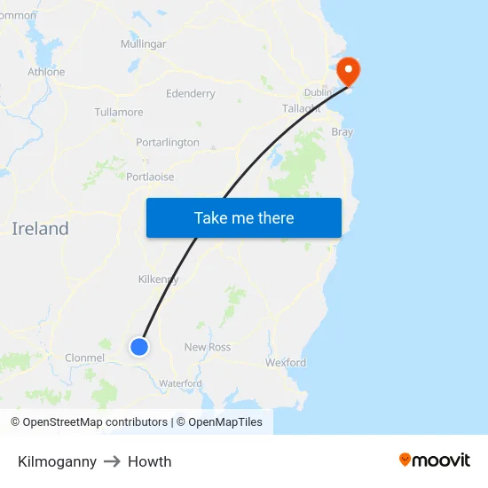 Kilmoganny to Howth map