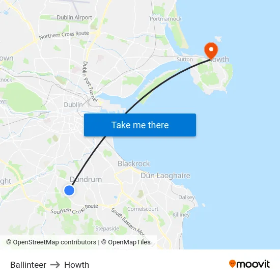 Ballinteer to Howth map