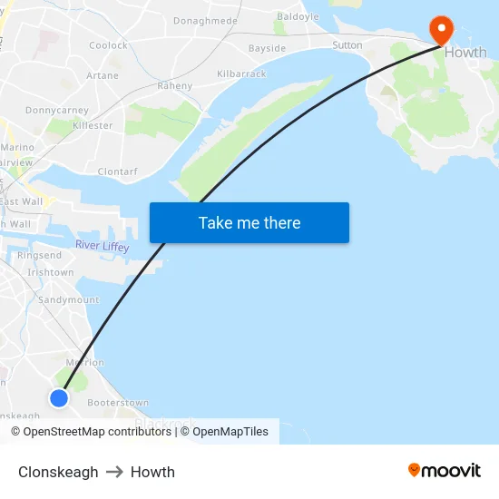Clonskeagh to Howth map
