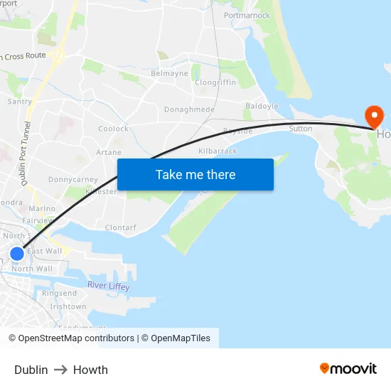 Dublin to Howth map