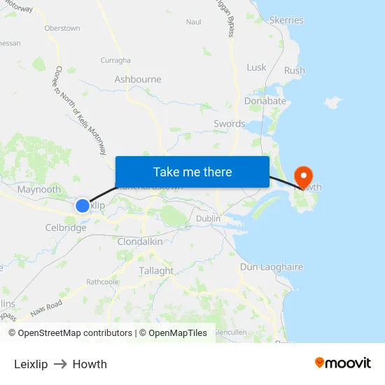 Leixlip to Howth map