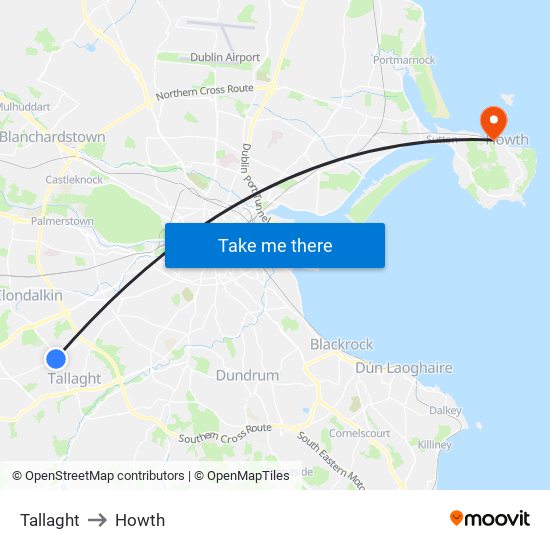 Tallaght to Howth map