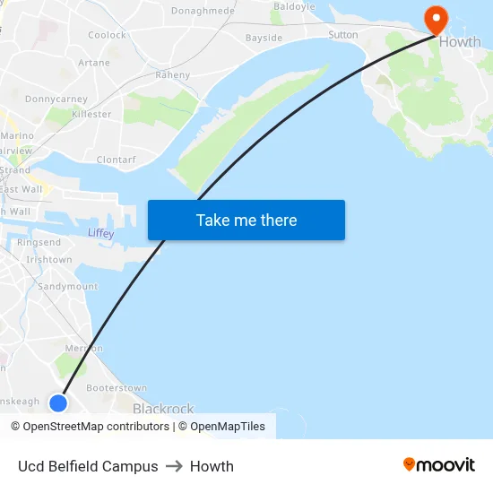 Ucd Belfield Campus to Howth map