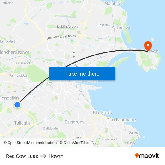 Red Cow Luas to Howth map