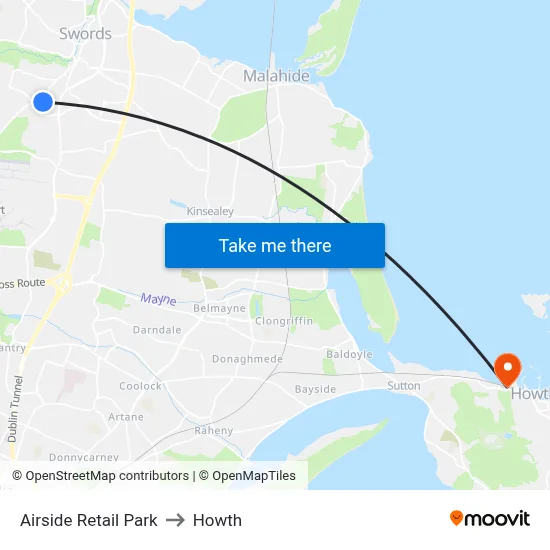 Airside Retail Park to Howth map