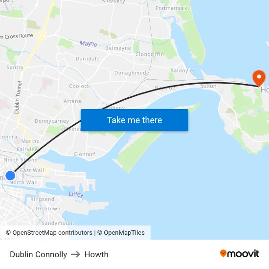 Dublin Connolly to Howth map