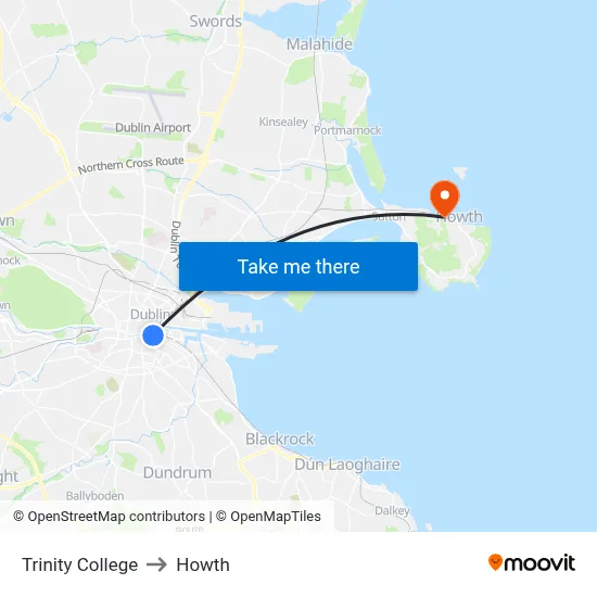 Trinity College to Howth map