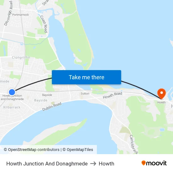 Howth Junction And Donaghmede to Howth map