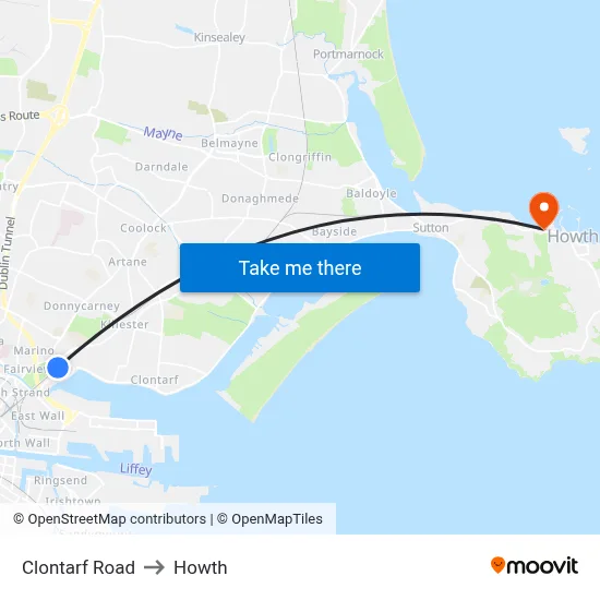 Clontarf Road to Howth map
