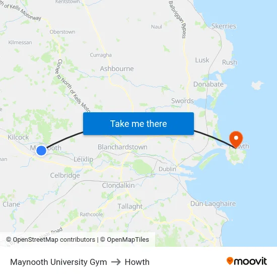 Maynooth University Gym to Howth map
